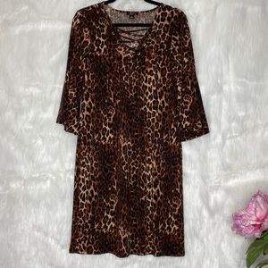 Iman Loose Fit Leopard Dress Lace-up Chest Small